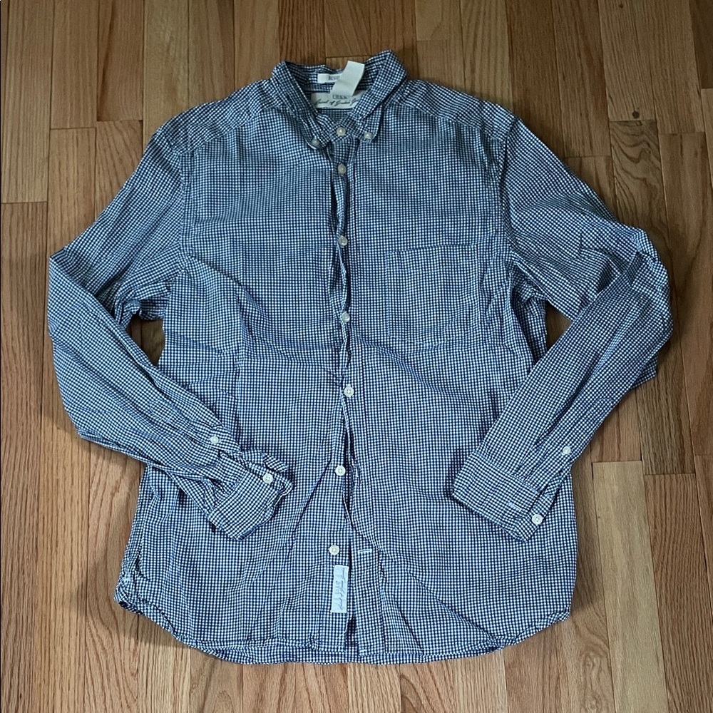 H&M Shirt Mens Medium Blue Check Button Up Long Sleeve Casual Preppy Church